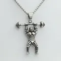 Detailed view of silver dumbbell lifter pendant on box chain for fitness jewelry - Silver (Pendant Only (Without Chain))