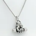 Macro detail of stainless steel fist holding dumbbell pendant with box chain - With 60CM Chain / Silver