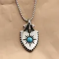 Punk eagle claw shield pendant with blue turquoise stone and vintage steel box chain - Pendant (Without Chain)