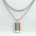 Detail of layered silver chain necklace with a colorful rainbow enamel military pendant - Pendant Only (No Chain) / Steel