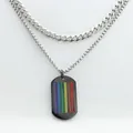 Close-up of a double-layered punk necklace with a black rainbow striped military tag - Pendant Only (No Chain) / Black