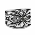 Punk retro hollow stainless steel ring with black round gemstone on white background - US 7 / Silver With Black Zirconia