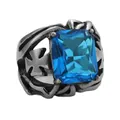 Retro titaniumstalen ring met een grote hemelblauwe zirkoon en Maltezer kruisontwerp - US Maat 7 / Zilver Blauwe Steen
