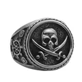 Retro punk pirate skull and ship wheel ring in vintage silver stainless steel for men - US 7 / Silver