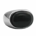 Vintage stainless steel ring with a large oval black stone inlay for men and unisex wear - US 7 / Silver Black Stone Style