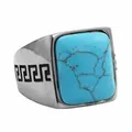 Anillo vintage de acero inoxidable con turquesa cuadrada azul y patrones griegos - US 7 / Verde platino