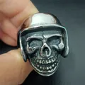 Retro punk titanium steel skull ring with vintage silver finish for men - Size 8 / Half Helmet Skull Style (2Silver) / Silver