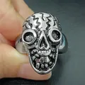 Vintage punk skull ring in distressed stainless steel with lightning forehead crack design - Size 8 / Lightning Crack Skull Style (3Silver) / Antique Silver
