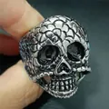 Punk style stainless steel skull ring with vintage texture and scale relief details - Size 8 / Scale Textured Skull Style (5Silver) / Silver