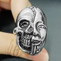 Detailed close-up of retro silver skull ring with half-face design in gothic punk style - Size 8 / Half Face Skull Style (9Silver) / Silver
