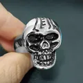Macro detail of vintage skull ring with LEFT engraving in polished stainless steel - Size 8 / LEFT Engraved Skull Style (10Silver) / Silver