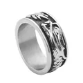 Retro punk dragon totem wide band ring in silver stainless steel with vintage embossed finish - US 7 / Silver