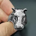 Macro shot of hippo head punk ring in vintage steel finish with detailed texture - Size 8 / Hippo Head Style (11Silver)