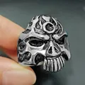 Macro detail of retro punk skull ring showing intricate vintage silver metal texture - Size 8 / Embossed Portrait Thanos Style (15Silver) / Silver