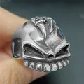 Detailed close-up of a vintage punk skull ring made of durable stainless steel for men - Size 8 / Demon Head Style (16Silver) / Silver