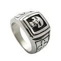 Vintage punk titanium steel skull ring with embossed crosses and matte silver finish - US 7 / Silver