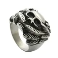 Retro punk skull ring in stainless steel with carved wings for men's rock jewelry - US 7 / Silver