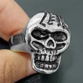 Detail of vintage punk skull ring in silver stainless steel with 231 forehead engraving - Size 8 / 231 Engraved Skull Style (20Silver) / Silver