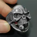 Detail of retro punk skull ring with polished metal ball and antique silver finish - Size 8 / Skull With Ball Style (21Silver) / Silver