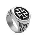 Vintage stainless steel iron cross ring with matte finish and punk rock biker style - US 7 / Silver