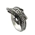 Anillo de cocodrilo vintage de acero inoxidable con escamas detalladas y estilo punk - US 7 / Plata Antigua