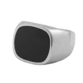 Detail of vintage punk men's stainless steel ring with black rectangular enamel inlay - Size 7 / Brushed Rectangular Style