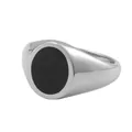 Macro detail of silver stainless steel ring with a round black enamel inlay - Size 7 / Polished Round Style