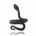 Macro shot of black titanium steel snake ring showing detailed scales and punk style - US 7 / Black
