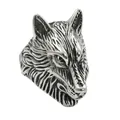 Retro punk wolf head ring in stainless steel with detailed fur texture on white background - US 7 / Silver (No Eyes)