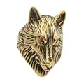 Detailed close-up of a vintage gold wolf head ring with striking red rhinestone eyes - Vintage Gold (Red Eyes)