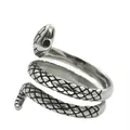 Detailed close-up of punk snake ring showing intricate scales and coiled metal design - Size 7 / Vintage Silver No Stone
