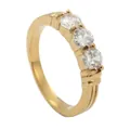 Anillo de boda dorado de tres piedras con textura de líneas paralelas en la banda - US 5 / Dorado
