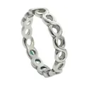 Macro detail of silver stainless steel ring with hollow infinity symbol chain design - US 7 / Silver