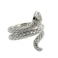 Detailed view of silver snake ring with scale texture and black gem eye setting - Size 7 / Silver Black Eyes
