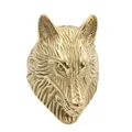 Macro detail of golden stainless steel wolf head ring with intricate 3D carved textures - US 7 / Gold (No Eyes)