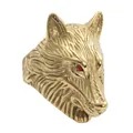Detailed macro shot of a golden wolf head ring with red rhinestone eyes and textured fur - US 7 / Gold (Red Eyes)