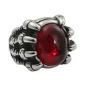 Retro stainless steel dragon claw ring for men featuring a large oval red crystal stone - Size 10 / Silver White Zirconia