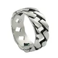 Macro shot of silver stainless steel cuban link chain ring with hollow vintage punk design - US 7 / Silver