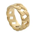 Macro shot of gold Cuban link chain ring with matte finish and hollow punk style - US 7 / Gold