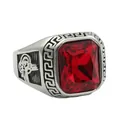 Retro stainless steel ring for men with rectangular red gemstone and Greek key pattern - US 7 / Silver With Red Stone