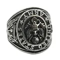 Macro detail of retro United States Army eagle emblem on stainless steel military ring - US 7 / Silver