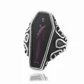 Anillo de ataúd gótico retro de acero inoxidable con calavera morada y detalles grabados - US 7 / Plata Antigua