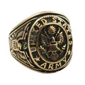 Detailed relief of the eagle emblem and United States Army engraving on golden signet ring - US 7 / Antique Gold