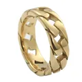 Close-up of gold Cuban link chain ring in stainless steel with punk vintage hollow design - Gold / US 7