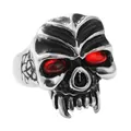 Anillo de calavera punk vintage en acero inoxidable con ojos rojos y acabado gótico - US 7 / Plateado