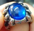 Men's punk titanium steel dragon claw ring with a large oval blue cat-eye gemstone - Size 10 / Silver Blue Zirconia