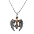 Detail of vintage eagle cross pendant with orange rhinestones and stainless steel wings - Pendant Only / Gold