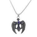 Detailed macro view of vintage stainless steel eagle wing cross pendant with blue crystals - Pendant Only / Blue