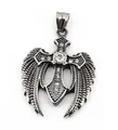 Retro stainless steel cross pendant with eagle wings and sparkling white crystals - Pendant Only / White