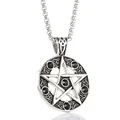 Vintage silver pentagram pendant necklace with black rhinestones and Celtic knot design - Black Zirconia Pendant Only (Without Chain)